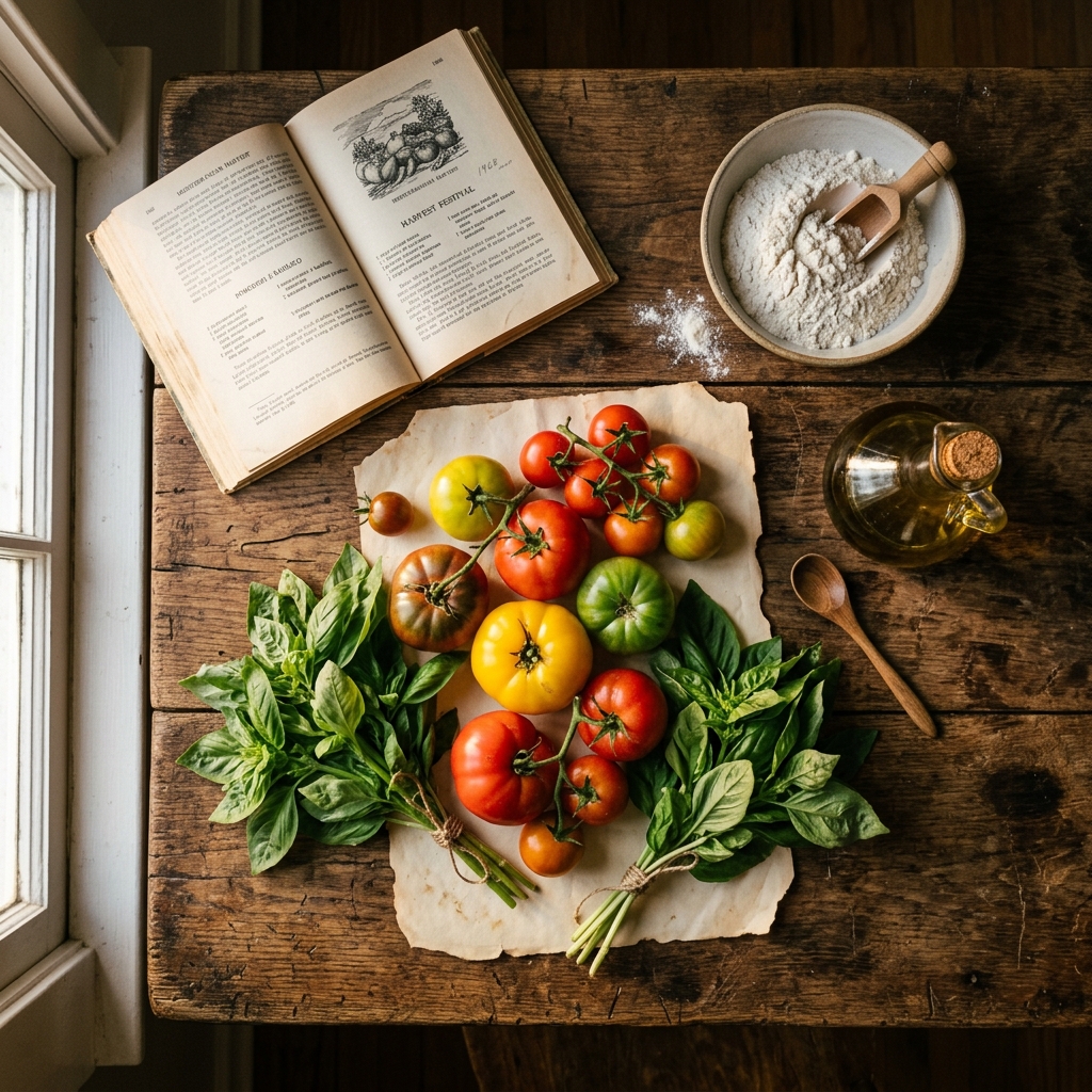 Tavola rustica con ingredienti freschi